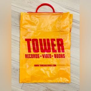 Vintage ~ Tower Records ~ Plastic Shopping Bag w/Handles ~ 14" w x 20" h